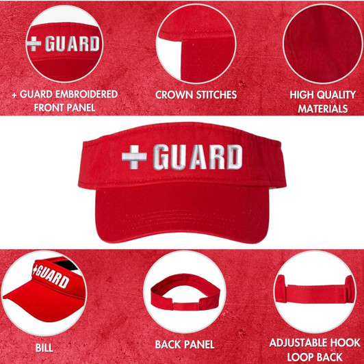 Red + Guard Visor Hat | Professional White Cross Lifeguard Visor Sun Cap for Men & Women | Pool Beach River Watch
