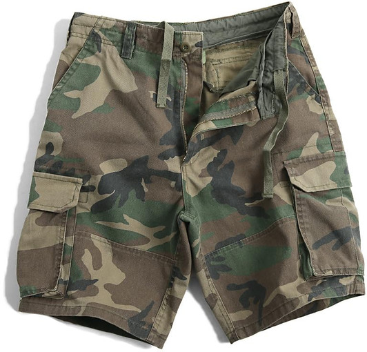 Army Paratrooper Cargo Shorts - Tactical Military Style & Colors Fatigue Short, Vintage Washed Material, Zipper Fly