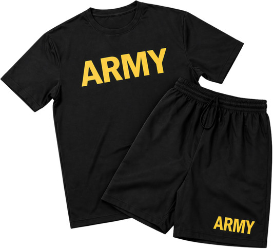 US Army PT T-Shirt & Shorts Set | Performance Moisture Wicking Physical Training Workout Gym Exercise Jogging Uniform