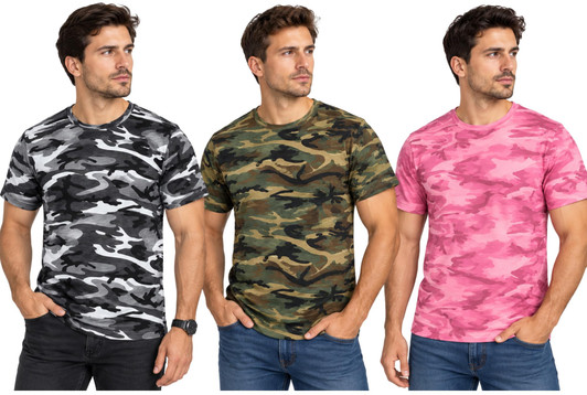 Men's 3 Pack Camo T-Shirts, Short Sleeve Crew Neck 3 Color Camo Tee Shirts