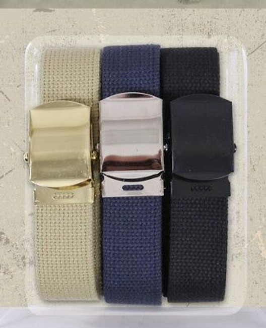 3 Pack - 100% Cotton Military Web Belts 54" Long Belts