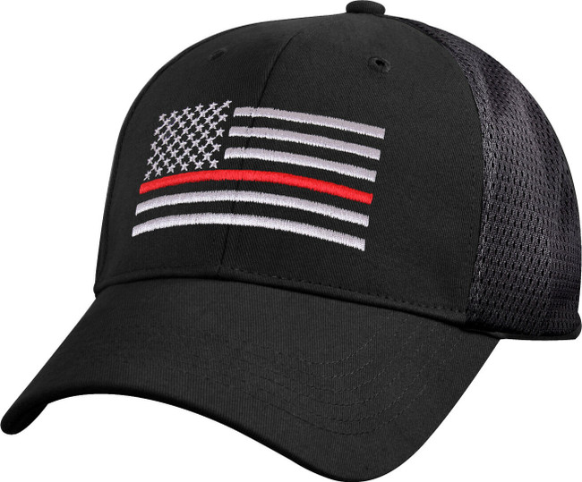 Black Thin Red Line US Flag Support Fire Fighters Mesh Back Baseball Cap Hat