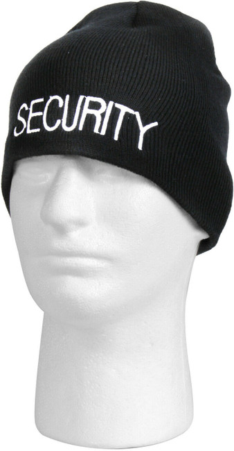 Black Security Skull Beanie Hat Embroidered Knitted Winter Acrylic Cap