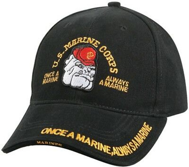 USMC Bulldog Hat Deluxe US Marine Corps Adjustable Cap Black