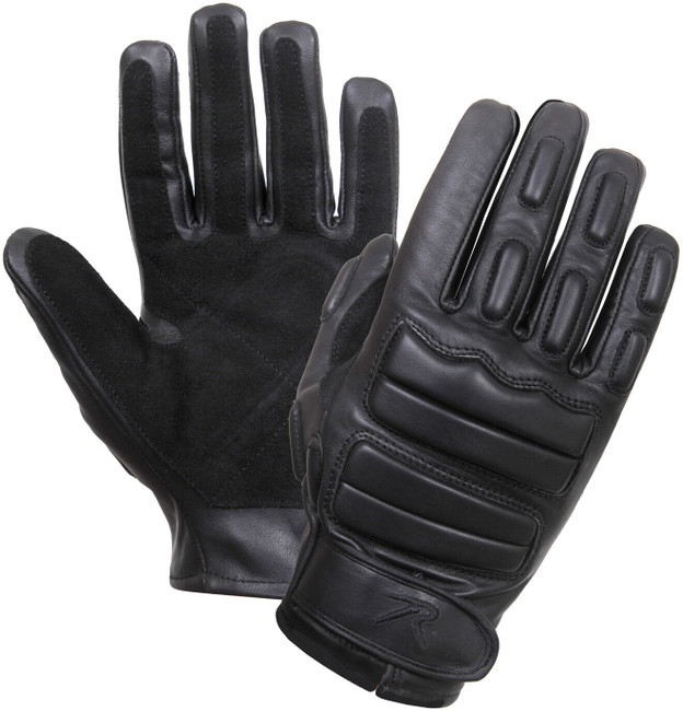Black Leather Full Finger Padded Gloves Tactical Foam Military with Suede Palms