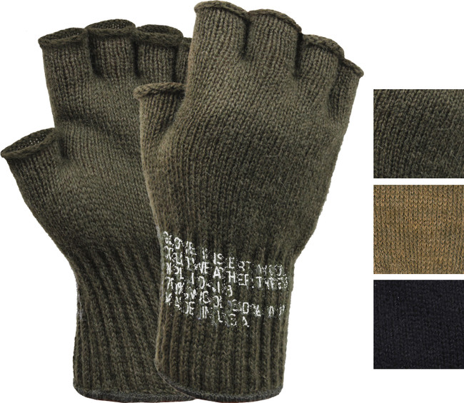 Fingerless Wool Gloves US Made Knit Ragg GI Tactical Military Army Outdoor Warm