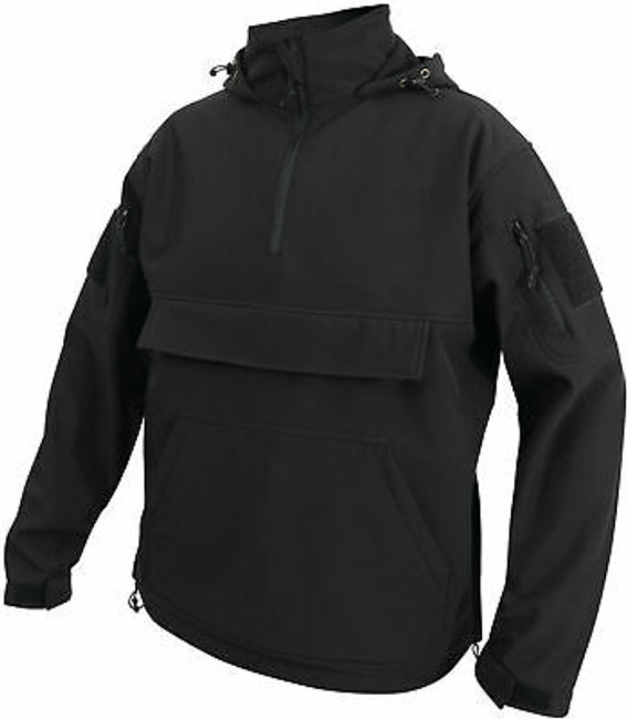 Black Soft Shell Concealed Carry Anorak CCW Waterproof Tactical Hoodie Pullover