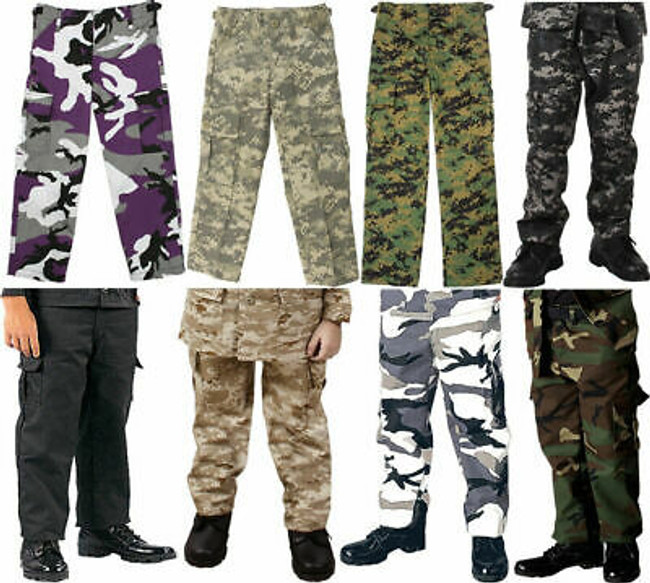 Kids Camouflage Military BDU Fatigue Pants Trousers Boys