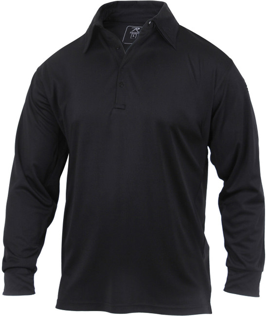 Black Moisture Wicking Tactical Performance Work Job Long Sleeve Polo Shirt