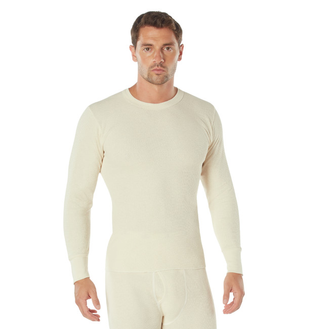White Heavyweight Cold Weather Winter Thermals Knit Underwear Shirt Long Johns