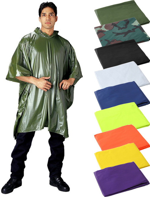 Rain Hooded Poncho, Waterproof Heavy Vinyl Reusable Emergency Adult Rain Coat