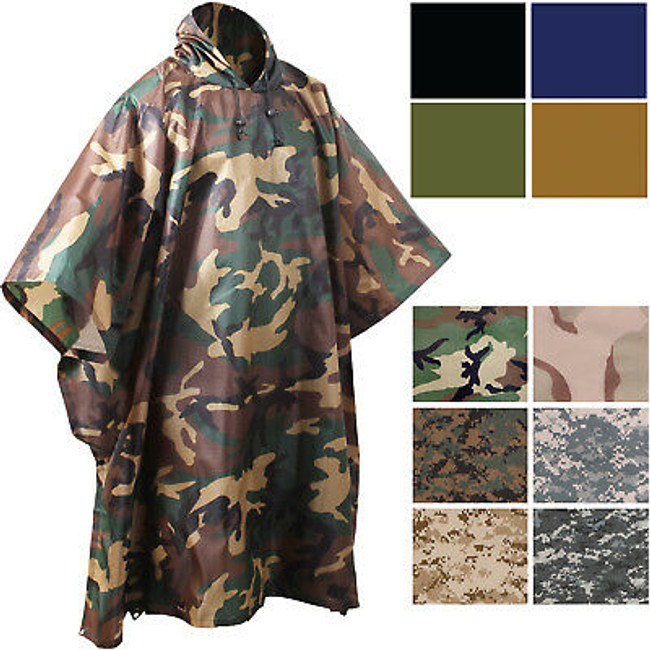 Tactical Rip-Stop Military Rain Poncho Waterproof Rain