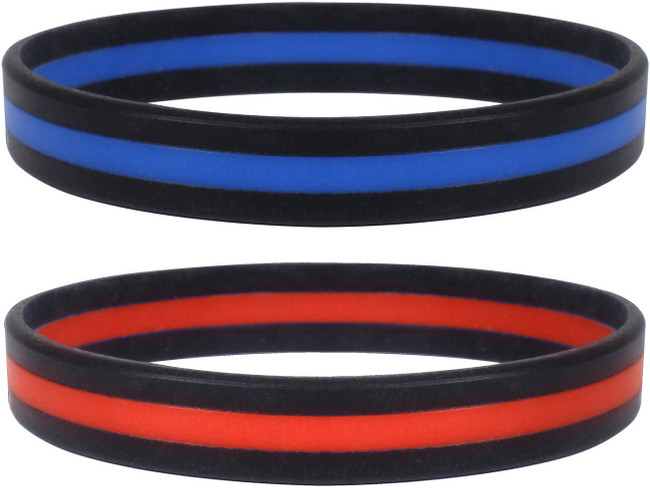 Thin Line Wrist Bracelets Support First Responders, Firefighter Red Police Blue