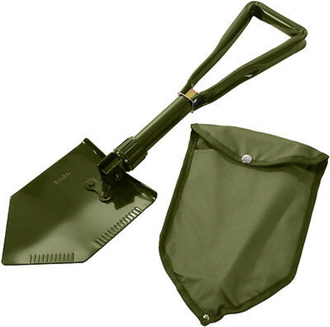 Olive Drab Tri-Fold Military Emergency Compact Shovel with Cover