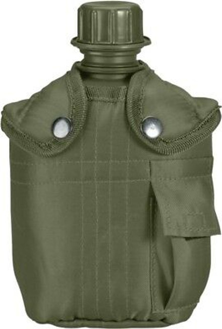 Olive Drab 1 Quart Plastic Military Canteen Set with Cover & Belt Clip