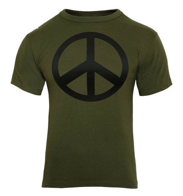 Olive Drab Retro Peace Sign Black Logo Fashion T-Shirt