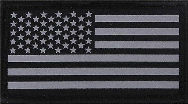 Reflective US Flag Patch Black & Silver Military Hook & Loop American USA
