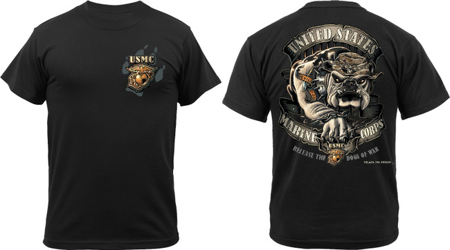 Black Ink Design 2 Sided USMC Marine Corps Devil Dog Bulldog T-Shirt