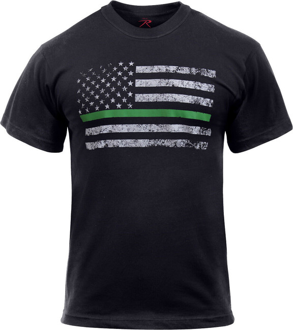 Black Thin Green Line Distressed US American Flag Support Federal Agents T-Shirt