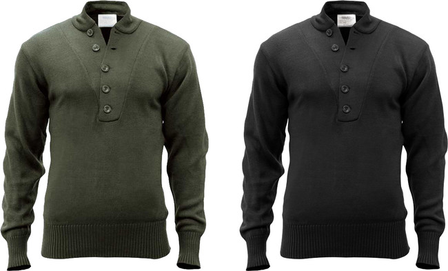 Tactical Acrylic Solid 5 Button Fitted Army Sweater