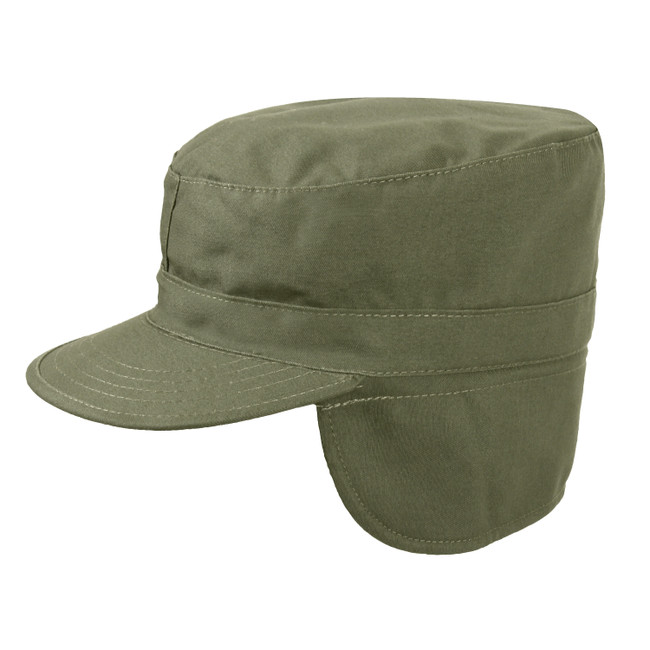 Olive Drab Military Fatigue Patrol Cap with Ear Flaps