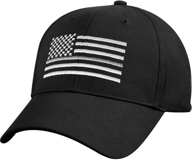 Black Thin Silver Line US Flag Support Correctional Prison Officers Baseball Cap