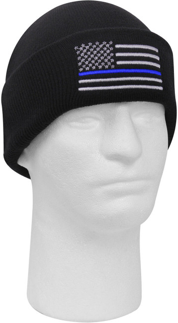 Black Deluxe Embroidered Thin Blue Line US Flag Support the Police Watch Cap Black Deluxe Embroidered Thin Blue Line US Flag Support the Police Watch Cap