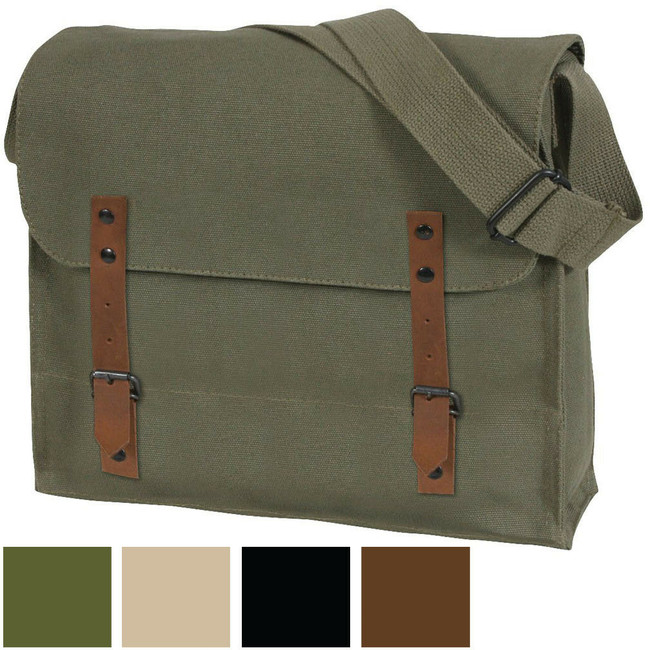 Medic Shoulder Bag Military Vintage Washed Canvas Solid Army NATO Leather