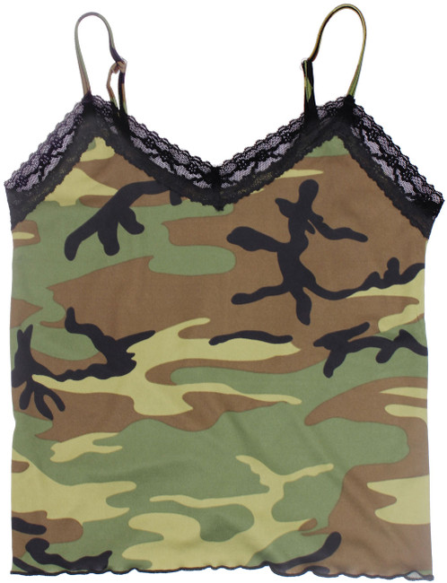 Women's Woodland Camouflage Lace Trimmed Sexy Lingerie Camo Camisole Top