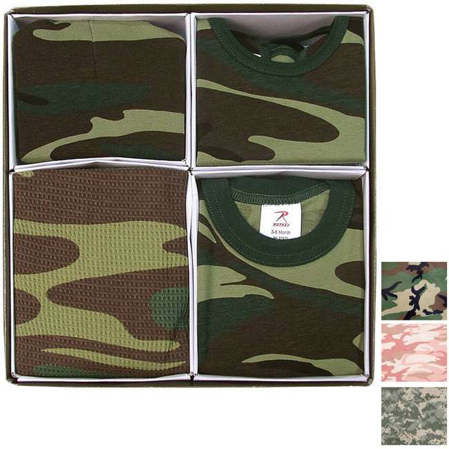 Camo Military Newborn Baby Gift Set Infant Army Blanket Cap Bib Bodysuit Unisex