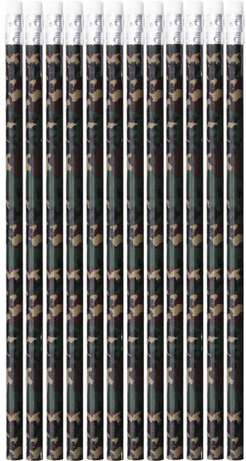 36 Pack Camo #2 Wood Pencils with Erasers 7.25" School No. 2 Writing