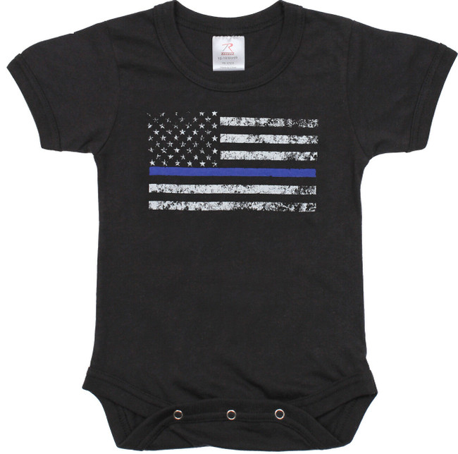 Infant Thin Blue Line One-Piece Bodysuit US Flag Police Support Short Sleeve