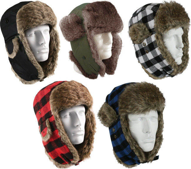 Bomber Aviator Fur Flyers Trapper Hat Warm Winter Cap with Ear Flaps