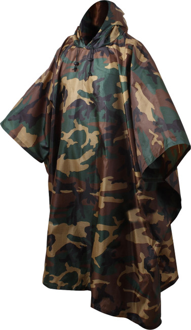 Camo Tactical Rain Poncho Waterproof Hooded Ripstop Lightweight Military Army