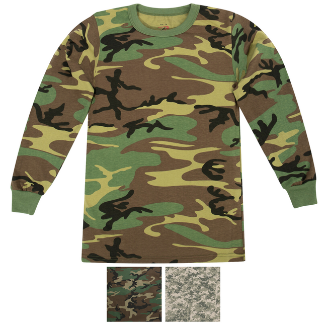 Kids Camo Long Sleeve T-Shirt Military Camouflage Tactical Boys Girls Army Tee