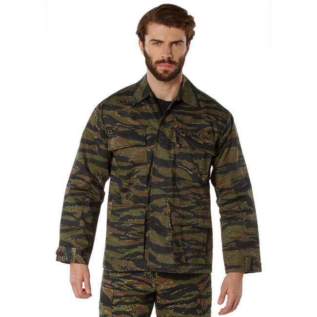 Mens Tiger Stripe Camouflage Military BDU Shirt Tactical Uniform Coat Fatigues 