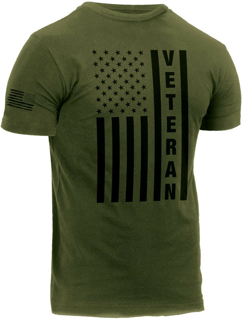 Olive Drab Veteran USA Flag T-Shirt US Army Military Vet Tee