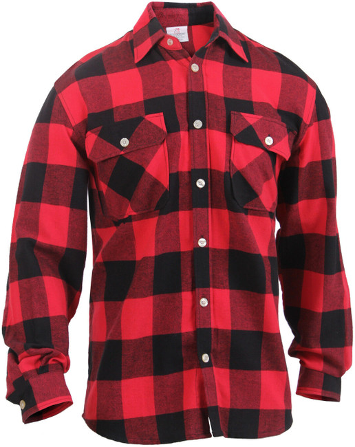 Red Lightweight Classic Brawny Buffalo Plaid Flannel Shirt