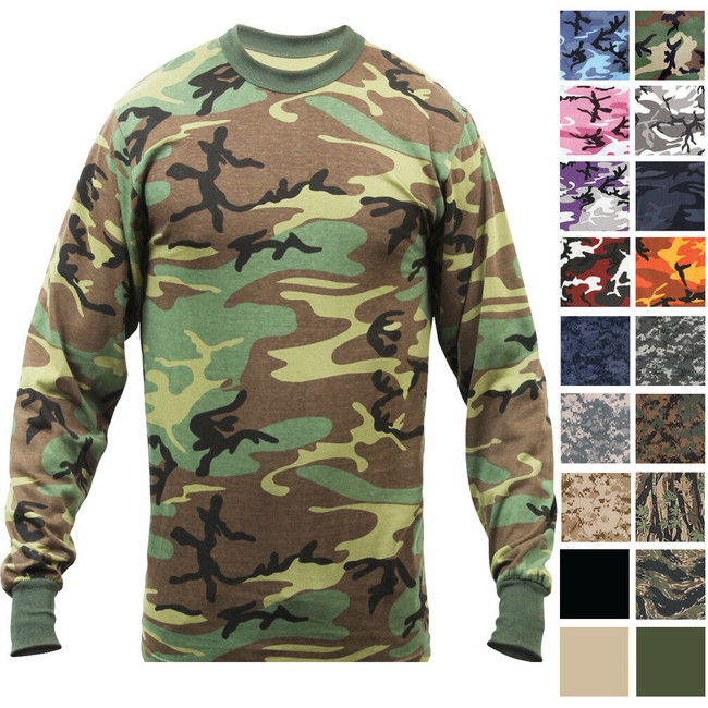 Camouflage Long Sleeve T-Shirt Tactical Military Crew Tee Undershirt Army Camouflage