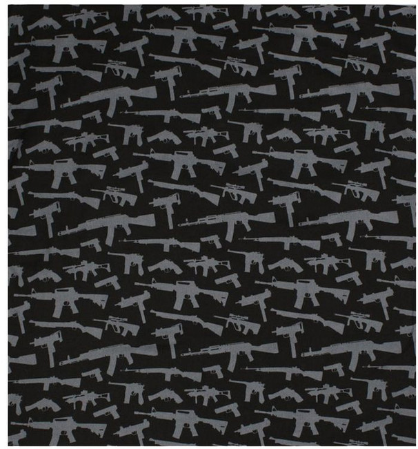 Black & Silver Gun Rifles All Over Print Design Biker Cotton Bandana 22" x 22"