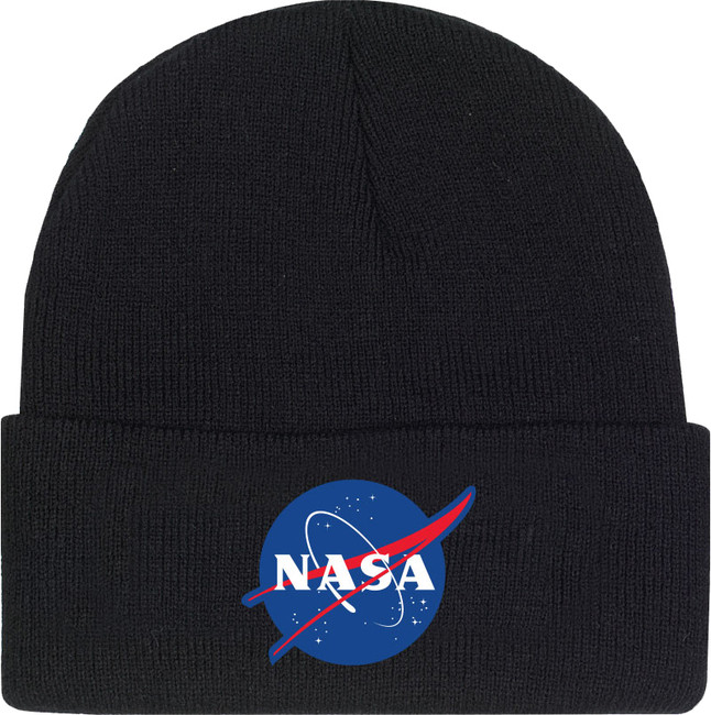 Black Embroidered NASA Meatball Official Space Logo Watch Cap Acrylic Winter Hat