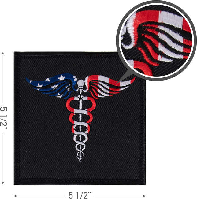 Caduceus Medical Symbol US Flag Patch Hook & Loop American USA