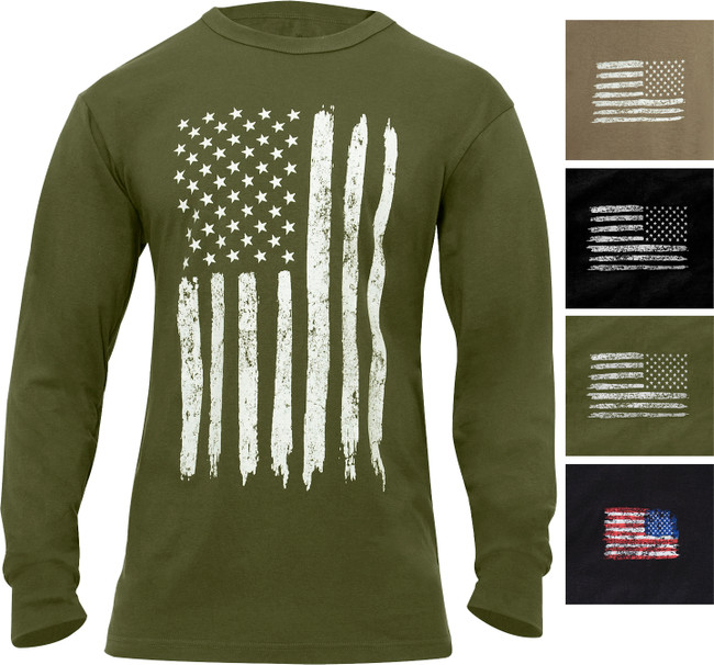 Distressed US Flag Long Sleeve T-Shirt USA Pride Tee Full Sleeves