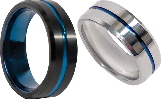 Tungsten Carbide Thin Blue Line Ring Durable Alternative Wedding Band