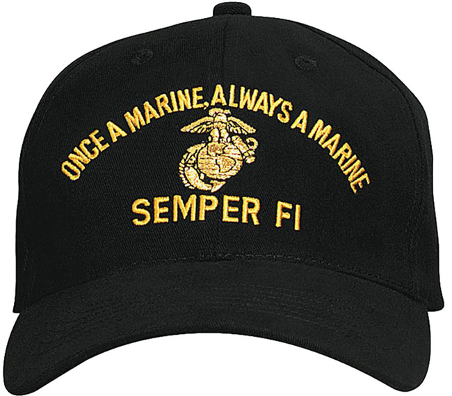 Black ONCE A MARINE ALWAYS A MARINE Adjustable Cap USMC Globe and Anchor Emblem Embroidered Hat