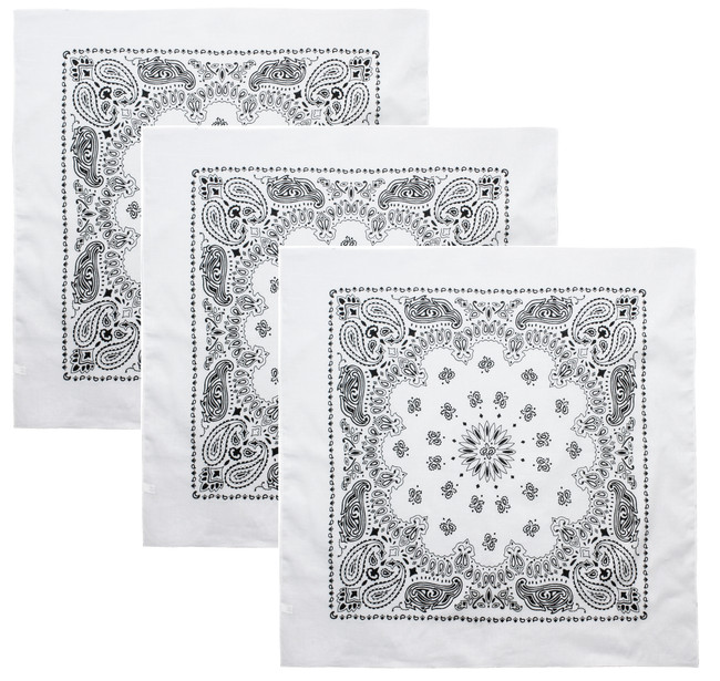 White Trainmen Paisley Jumbo Military Bandana (27" x 27"), Head Scarf Do-rag 100% Cotton Bandanna Cover 3-Pack