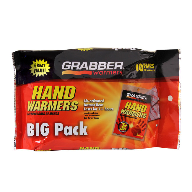 Grabber Hand Warmers - Long Lasting Safe Natural Odorless Air Activated Warmers - Up to 7 Hours of Heat - 10 Pairs
