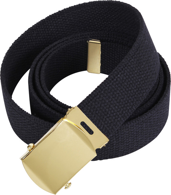 Black Military 100% Cotton Web Belt with Shiny Gold Buckle 1.25" Wide