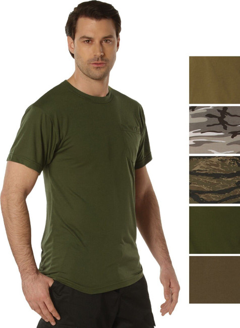 Moisture Wicking Polyester Pocket T-Shirt Collection Solid Short Sleeve Tee