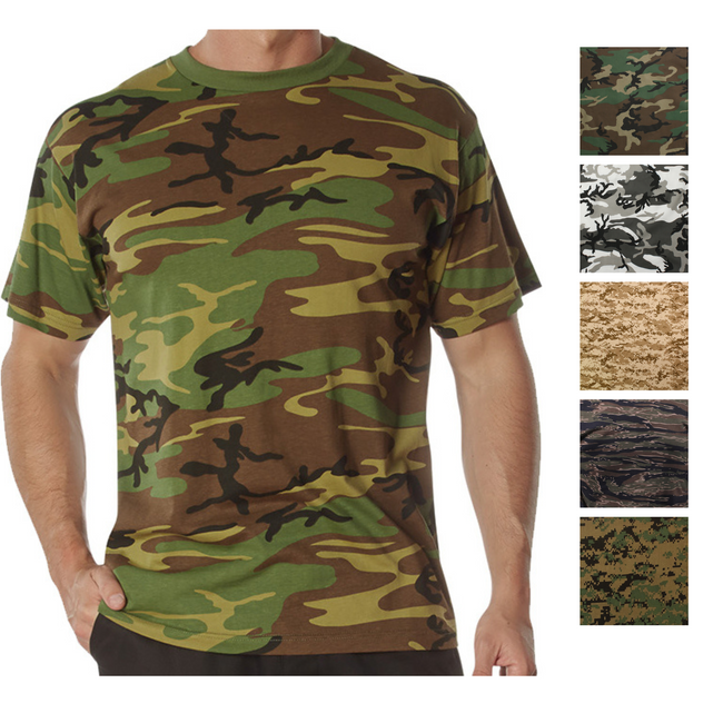100% Cotton 5oz. Camouflage Short Sleeve T-Shirt Army Fashion Standard Fit Tee
